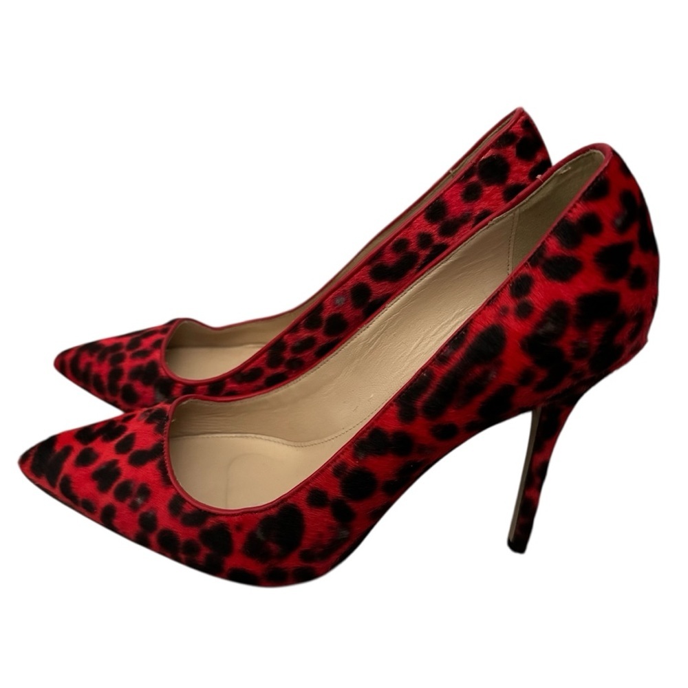 J.Crew Leather Calf Hair Roxie Red Leopard Heels Size 9 Pointed Toe Italy